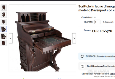 SCRITTOIO IN LEGNO MODELLO DAVENPORT