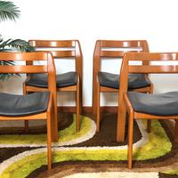 Set di 4 sedie Vintage in Noce & Pelle Anni 70