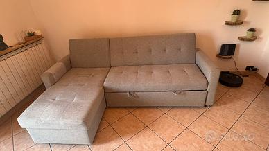 Divanoletto angolare a L grigio con contenitore