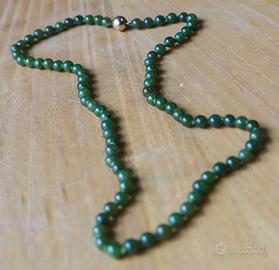 Collana di Giada verde 58 cm fermaglio d'ottone