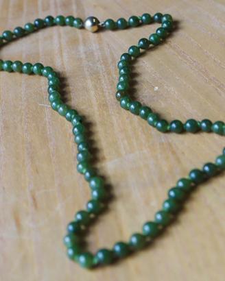 Collana di Giada verde 58 cm fermaglio d'ottone