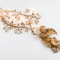 Applique angelo dorato con luci, lampada da parete