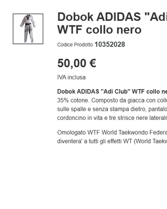 Dobok( Kimono) taekwondo adidas