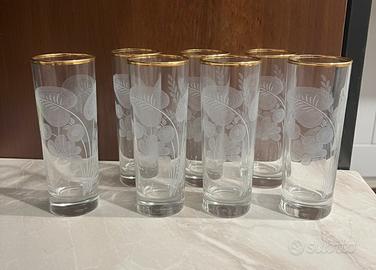 Set 6 Bicchieri Vetro inciso e Bordo Oro