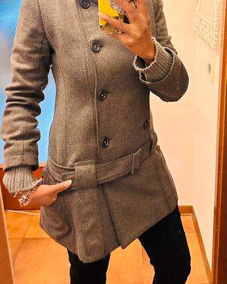 Giacca cappotto donna grigia con cintura