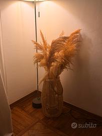vaso in rattan e rafia  + pampas