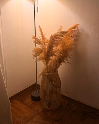 vaso in rattan e rafia  + pampas