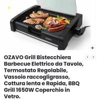 OZAVO Grill Bistecchiera Barbecue Elettrico da Tav