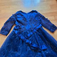 Abito blu con tulle, raso e ricami, misura XS,