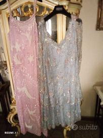 Abito rosa lungo in chiffon, ricamato