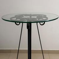 Tavolino rotondo alto ferro battuto e piano vetro