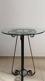 Tavolino rotondo alto ferro battuto e piano vetro