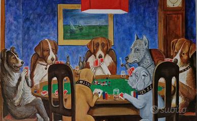 Quadro dipinto a mano - Cani che giocano a carte