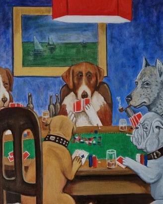Quadro dipinto a mano - Cani che giocano a carte