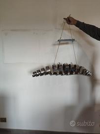 lampadario design moder  in metallo  color acciaio