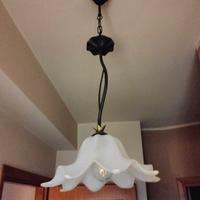 Coppia lampadari artigianali ferro battuto e vetro