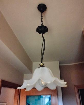 Coppia lampadari artigianali ferro battuto e vetro