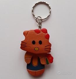 Gatto portachiavi nuovo in legno