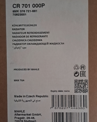 Radiatore MAN tga tgx