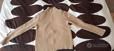 Maglione Beige a Coste con Cerniera - Taglia XXL -