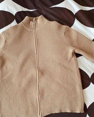 Maglione Beige a Coste con Cerniera - Taglia XXL -