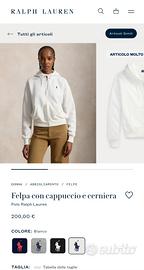 Felpa Ralph Lauren (originale)con cappuccio bianca