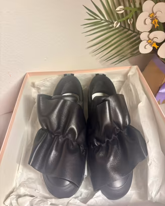 Mocassini Platform MSGM Pelle Nera Maxi Fiocco