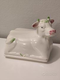Burriera vintage mucca in ceramica