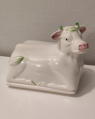 Burriera vintage mucca in ceramica