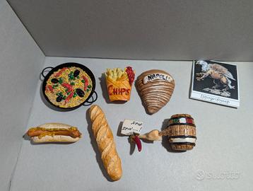 Lotto 7 magneti vari cibo Napoli Paella Hot Dog