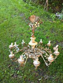 antico lampadario legno dorato primi 900