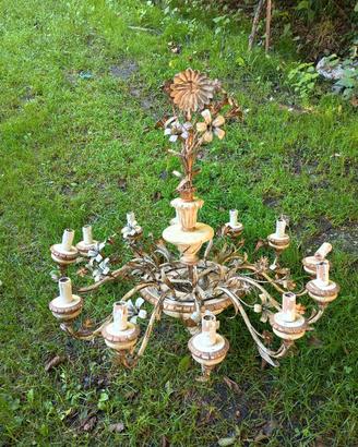 antico lampadario legno dorato primi 900