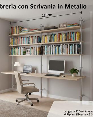 Libreria + Scrivania Doppia Stile Industriale