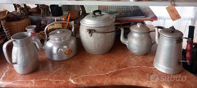 Set paiolo teiera bricco alluminio vintage
