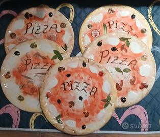 Piatti pizza 5 pezzi dipinti a mano diametro cm 35