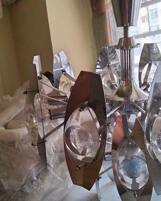 lampadario vintage anni 70 acciaio e vetro