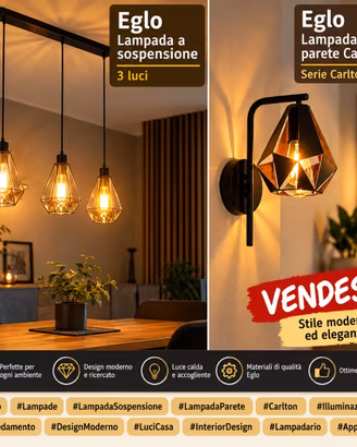 Lampade EGLO modern  Sospensione 3 luci + Appliq