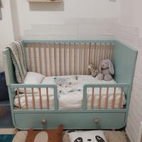 Lettino Myllra azzurro con cassetto e materasso