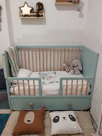 Lettino Myllra azzurro con cassetto e materasso