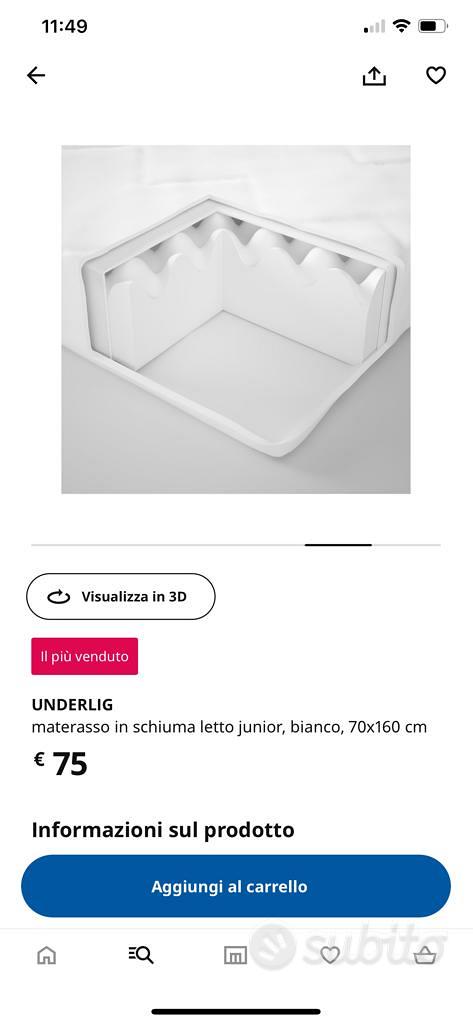 UNDERLIG Materasso in schiuma letto junior, bianco, 70x160 cm - IKEA Italia