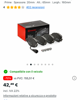 BREMBO KIT PASTIGLIE FRENI ANTERIORI CON CONTATTO