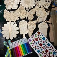 Kit creativo bambini legno + pennarelli + stickers