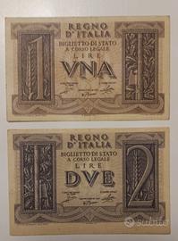 24#. Banconote 1 e 2 Lire.