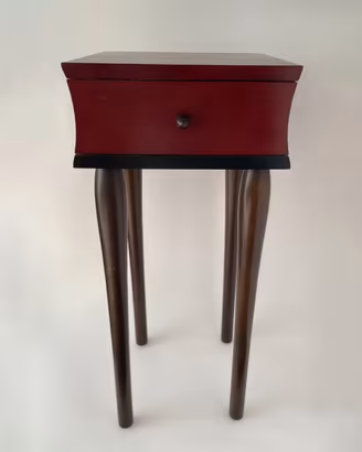 Comodino vintage Silea in legno bordeaux con casse