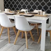 Tavolo in Vetro Extra Bianco Allungabile con Sedie