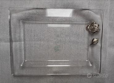 Vassoio in vetro con rosa in argento 800/925