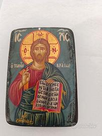 Icona greca legno antico dipinta  mano  oro Cristo