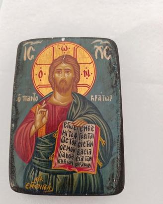 Icona greca legno antico dipinta  mano  oro Cristo