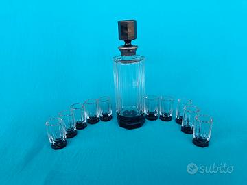 ART DECO bicchieri bottiglia liquore collo argento