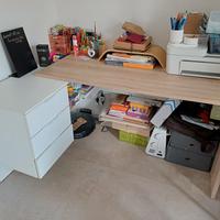 Scrivania con cassettiera rovere bianco 